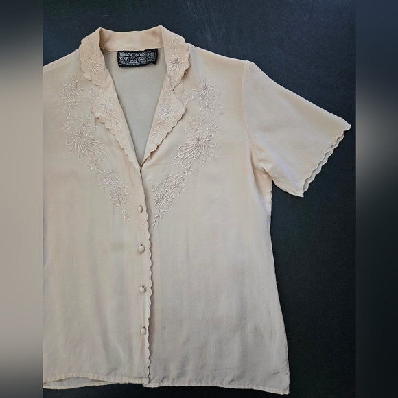 Vintage - Rare Silk "Miriam Soltes for Nathan One" Tan Sheer Blouse - Size S - Picture 2 of 10